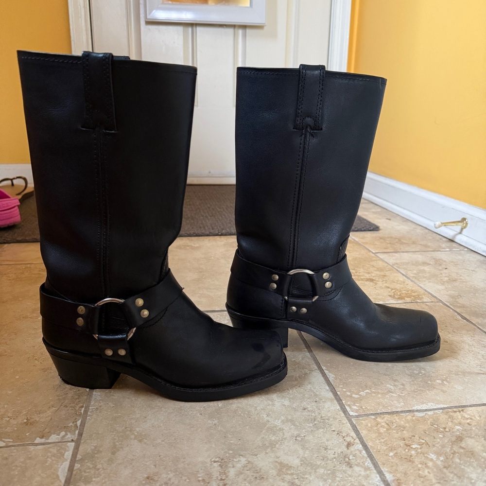 Frye 77300 Harness 12R Black Leather Motorcycle Biker Western Boots Women's 7 M